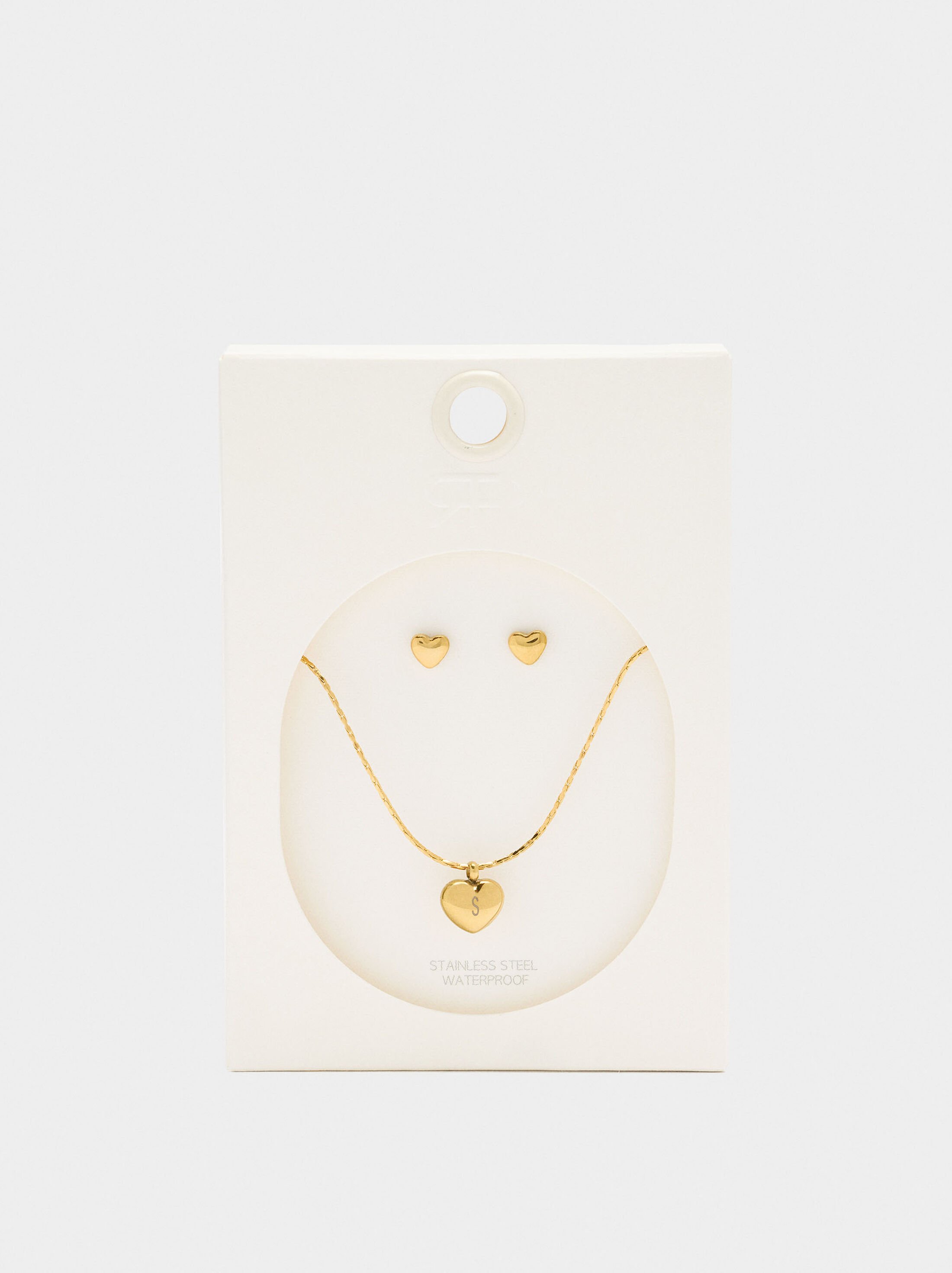 Necklace and heart earrings set - stainless steel image number 6.0