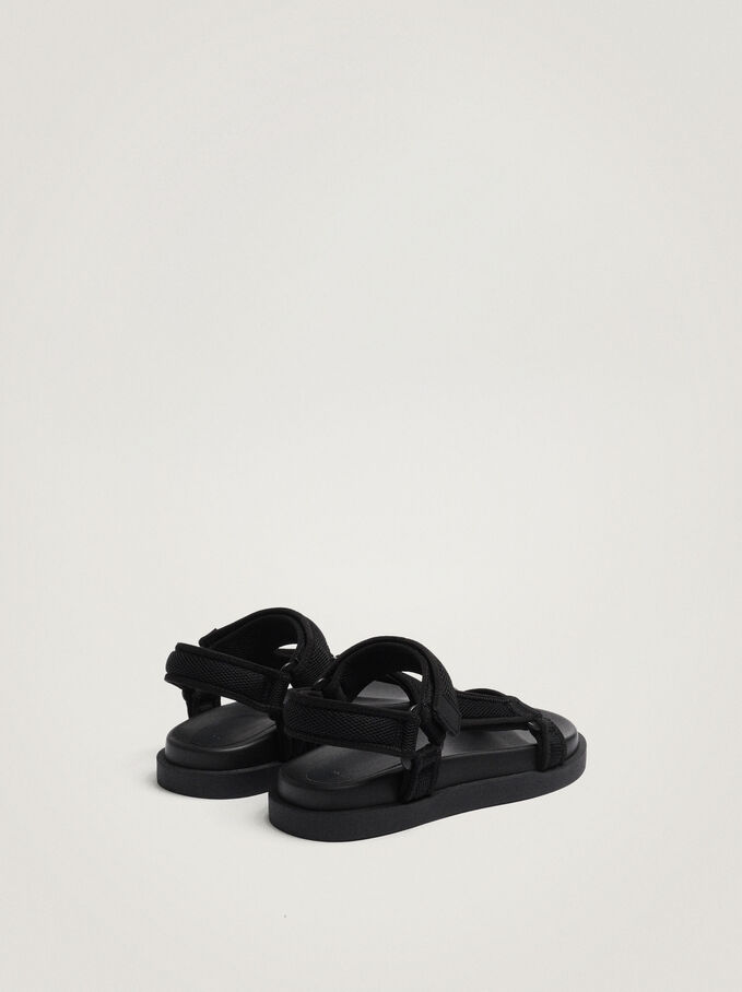 Adhesive Strap Sandals, Black, hi-res