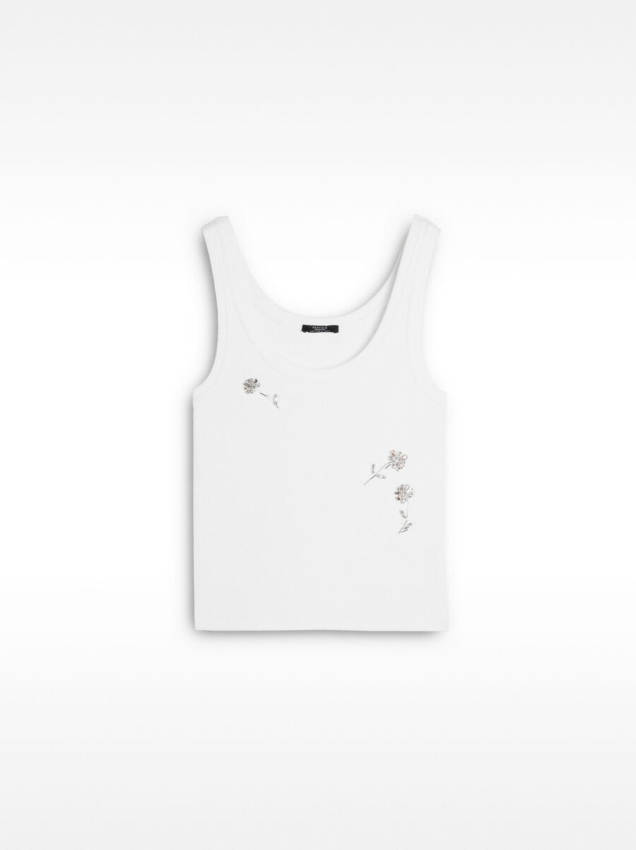 Top avec des fleurs de perles