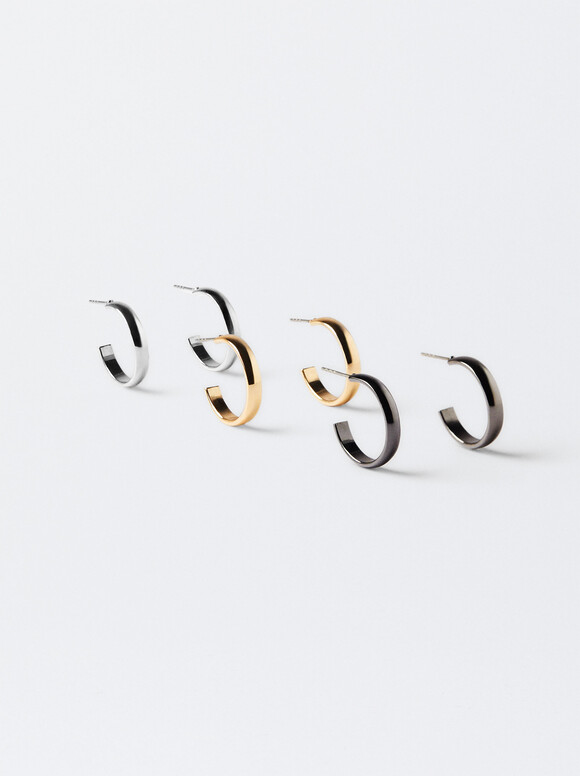 Set Of Basic Small Hoop Earrings, Multicolor, hi-res