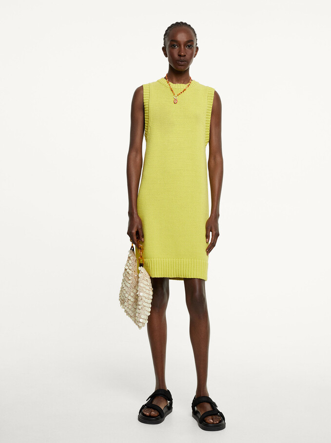 Sleeveless Knitted Dress, Yellow, hi-res