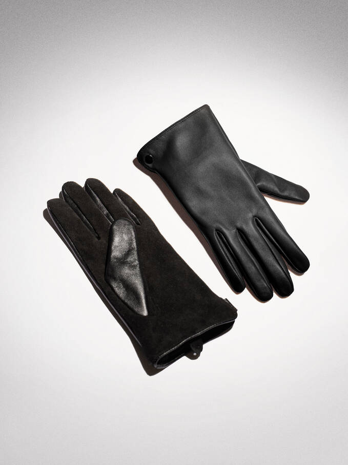 Leather Gloves, Black, hi-res