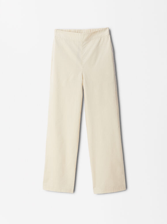 Loose-Fitting Trousers With Elastic Waistband, Ecru, hi-res