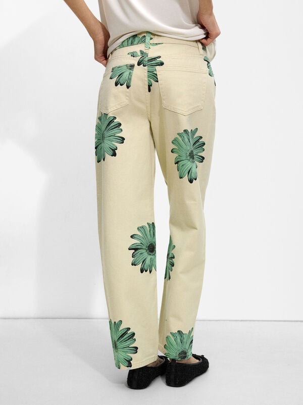 Floral print denim jeans