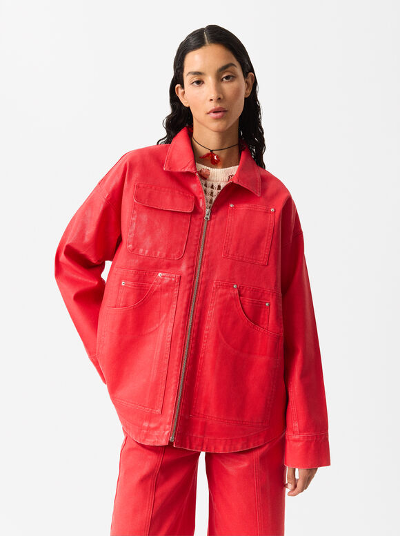 Online Exclusive - Jeansjacke , Rot, hi-res
