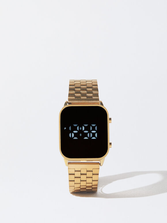 Digital Stainless Steel Watch, Golden, hi-res