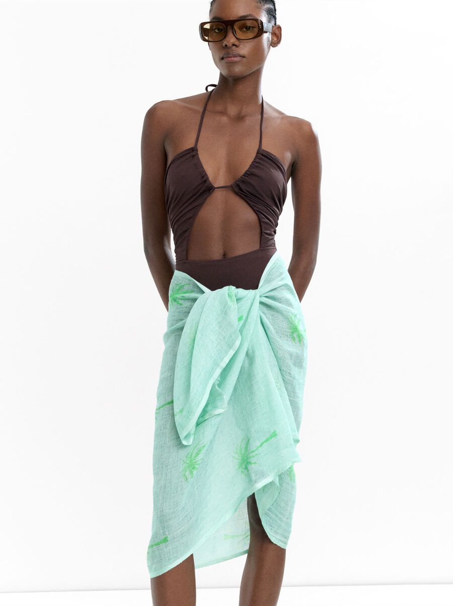 Printed scarf in linen blend