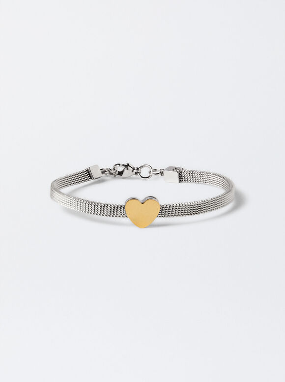 Stainless Steel Bracelet With Heart, Multicolor, hi-res