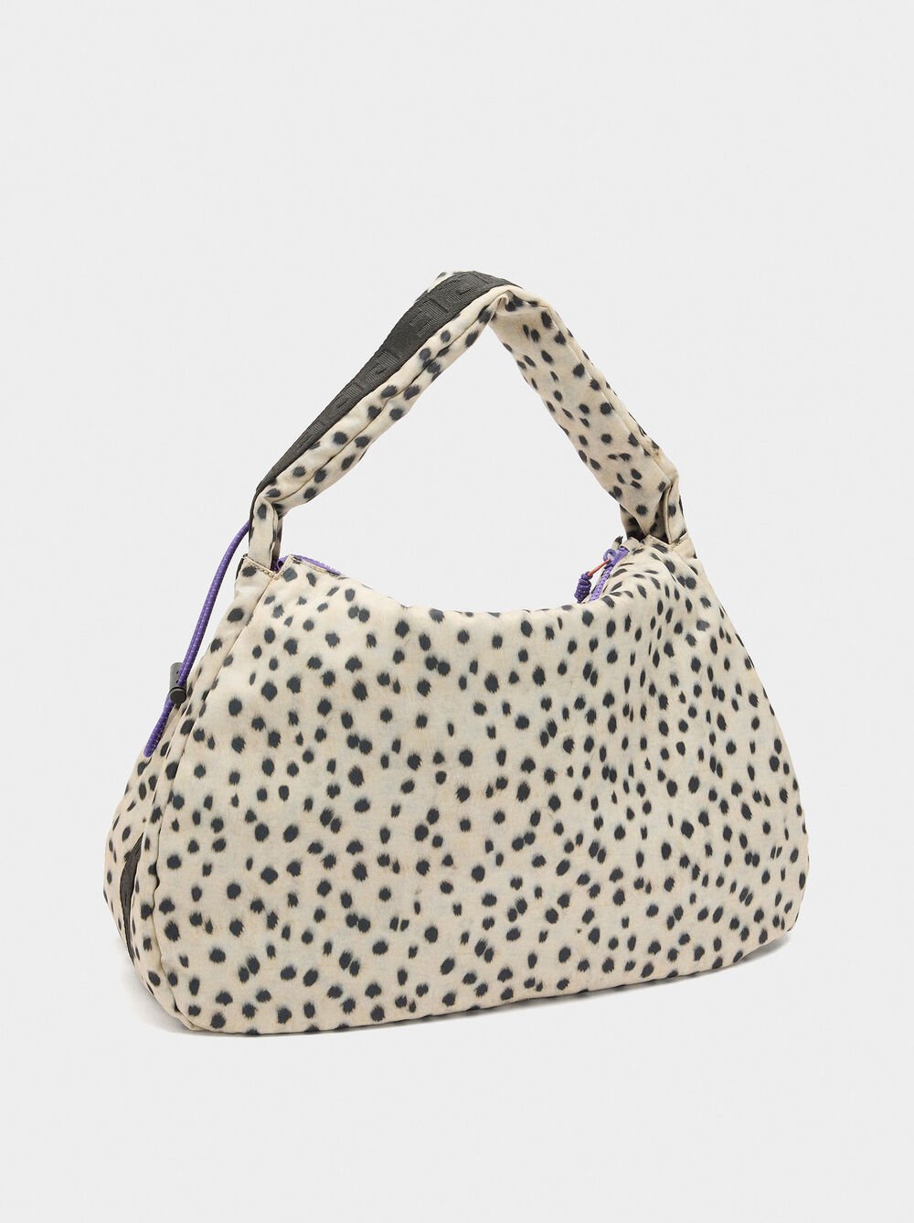 Shoulder bag in printed nylon with animal print
