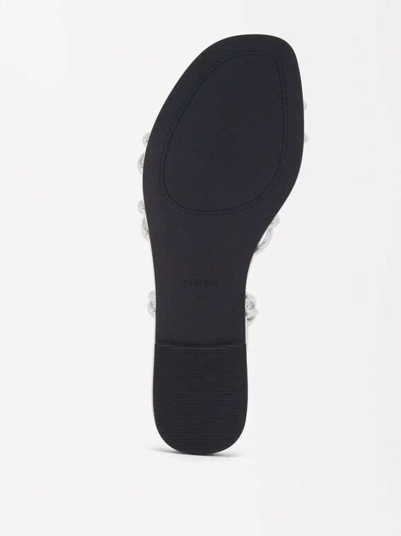 Online Exclusive - Sandale Plate Métallisée Avec Nœuds, Argent, hi-res