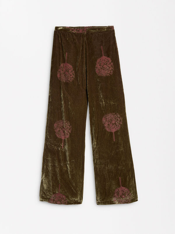 Velvet pants with elastic waistband