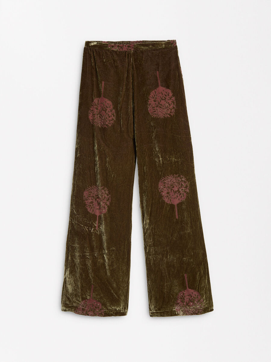 Velvet pants with elastic waistband