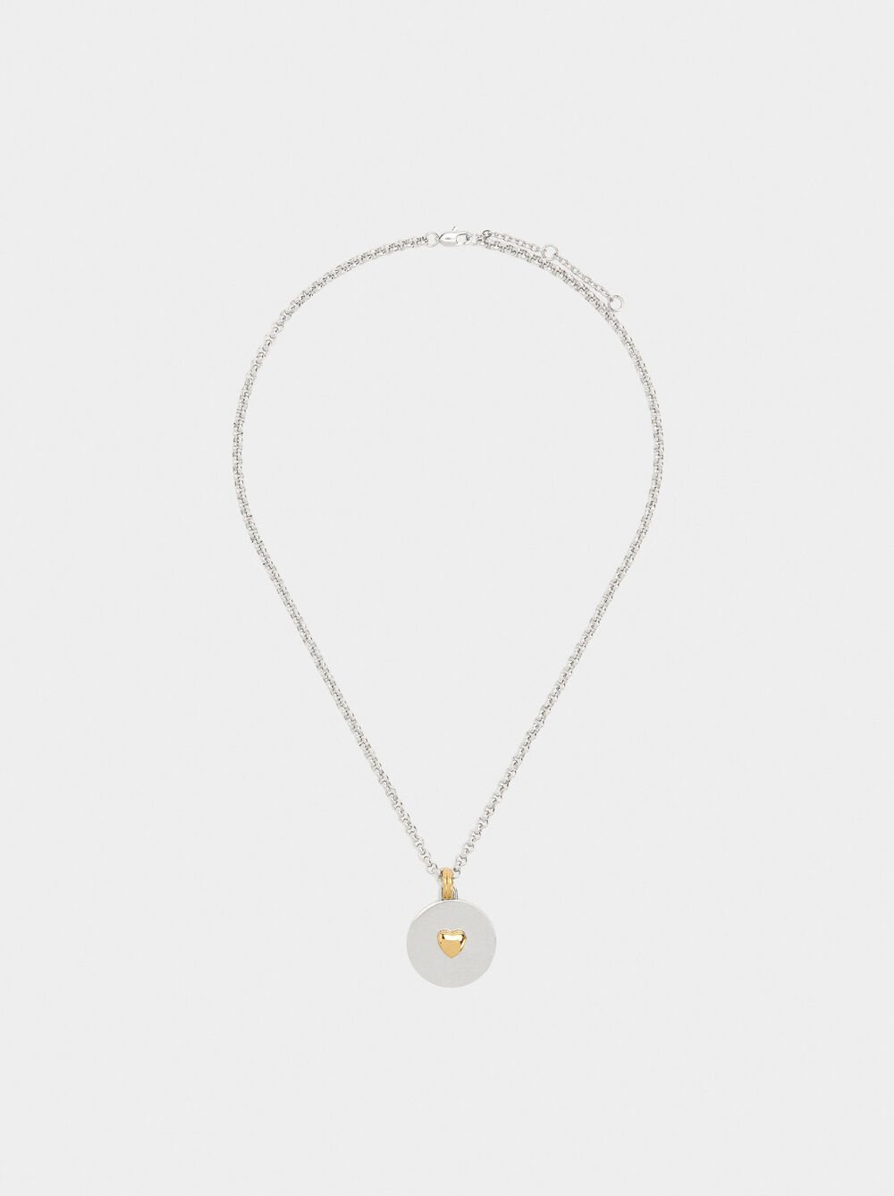 Necklace with bicolor heart medal - stainless steel