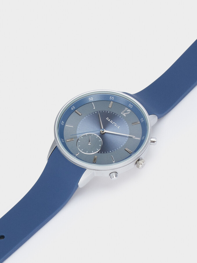 Watch With Silicone Strap And Round Face, Blue, hi-res