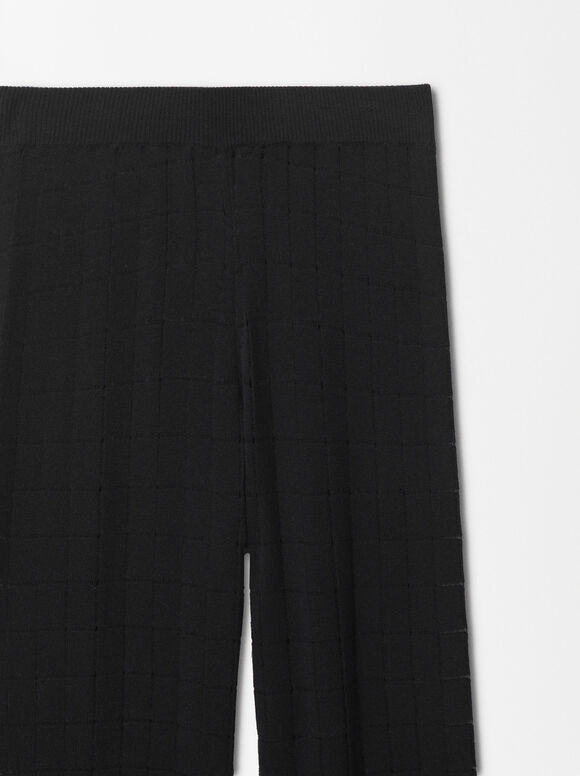 Pointelle Knit Trousers, Black, hi-res