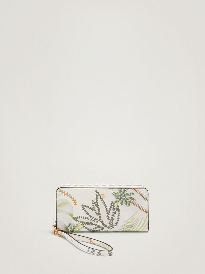 Palm Tree Print Wallet, Green, hi-res