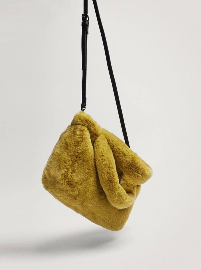 Fur Shoulder Bag, Yellow, hi-res