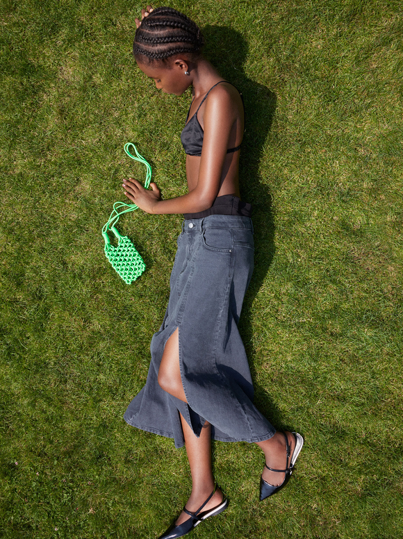 Crochet Crossbody Bag, Green, hi-res