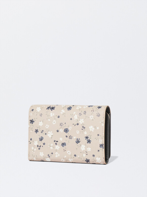 Portefeuille Imprimé Floral, Beige, hi-res