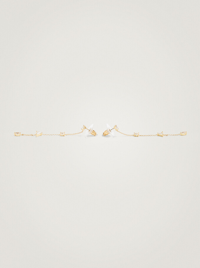Golden Earrings With Zirconia, Golden, hi-res