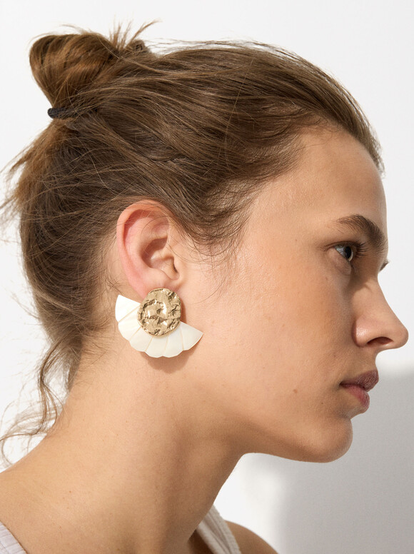 Golden Shell Earrings, White, hi-res