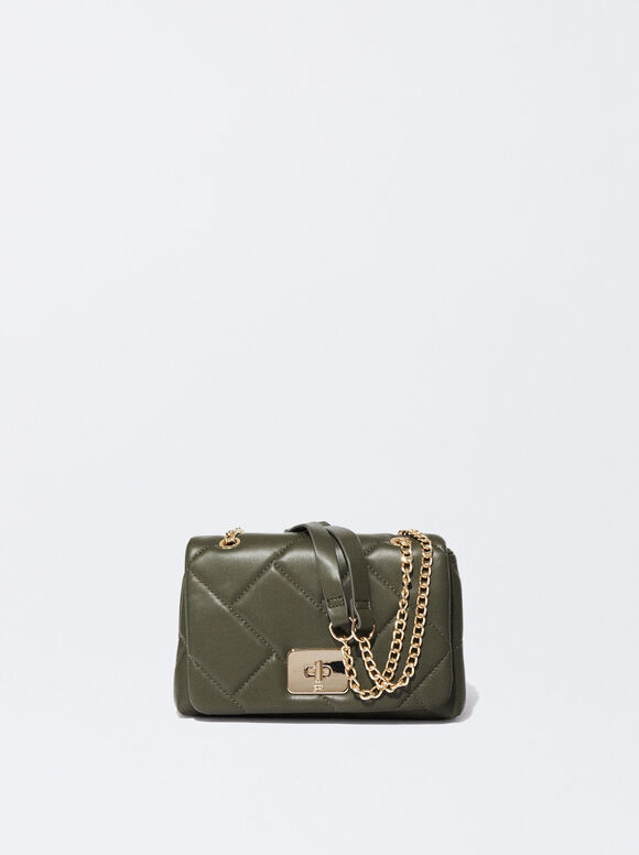 Quilted Crossbody Bag With Chain, Khaki, hi-res
