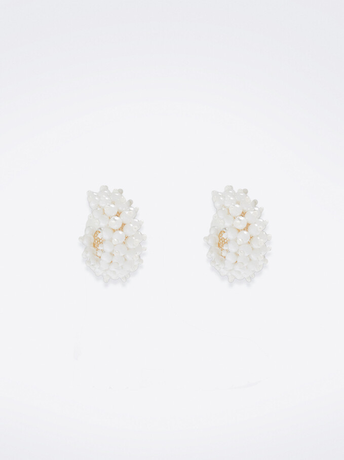 Hoop Earrings With Pearls, White, hi-res
