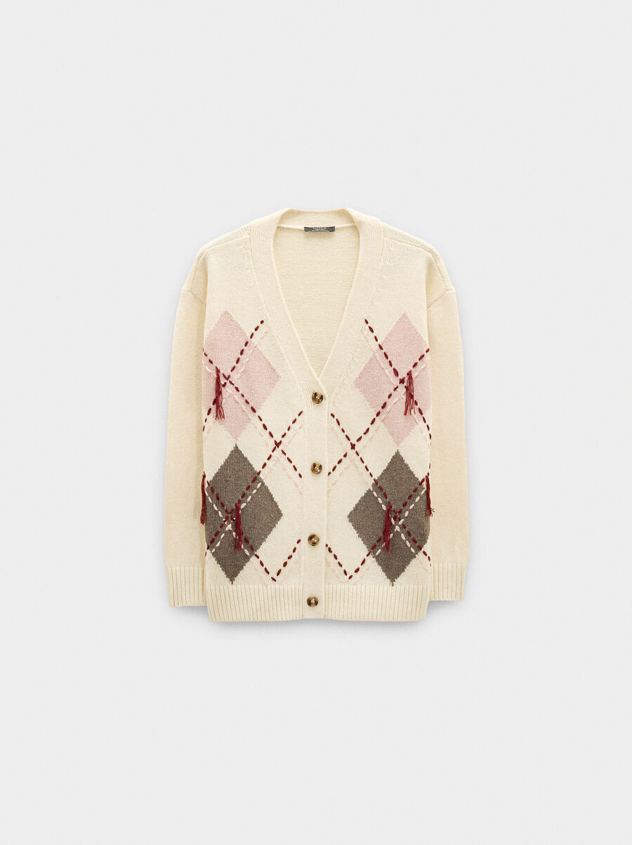 Cárdigan de punto con rombos y bordado