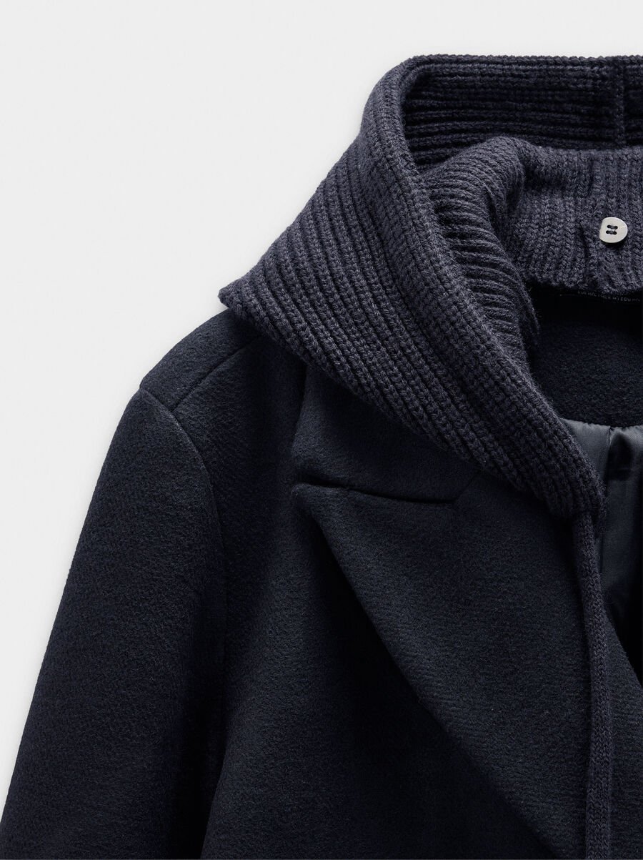 Chaqueta mezcla de lana con capucha removible