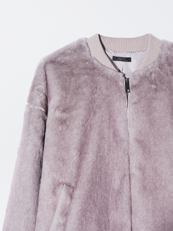 Fur Coat With Pockets, Purple, hi-res