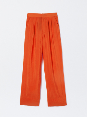 Online Exclusive - Pantalon Droit À Plis, Orange, hi-res