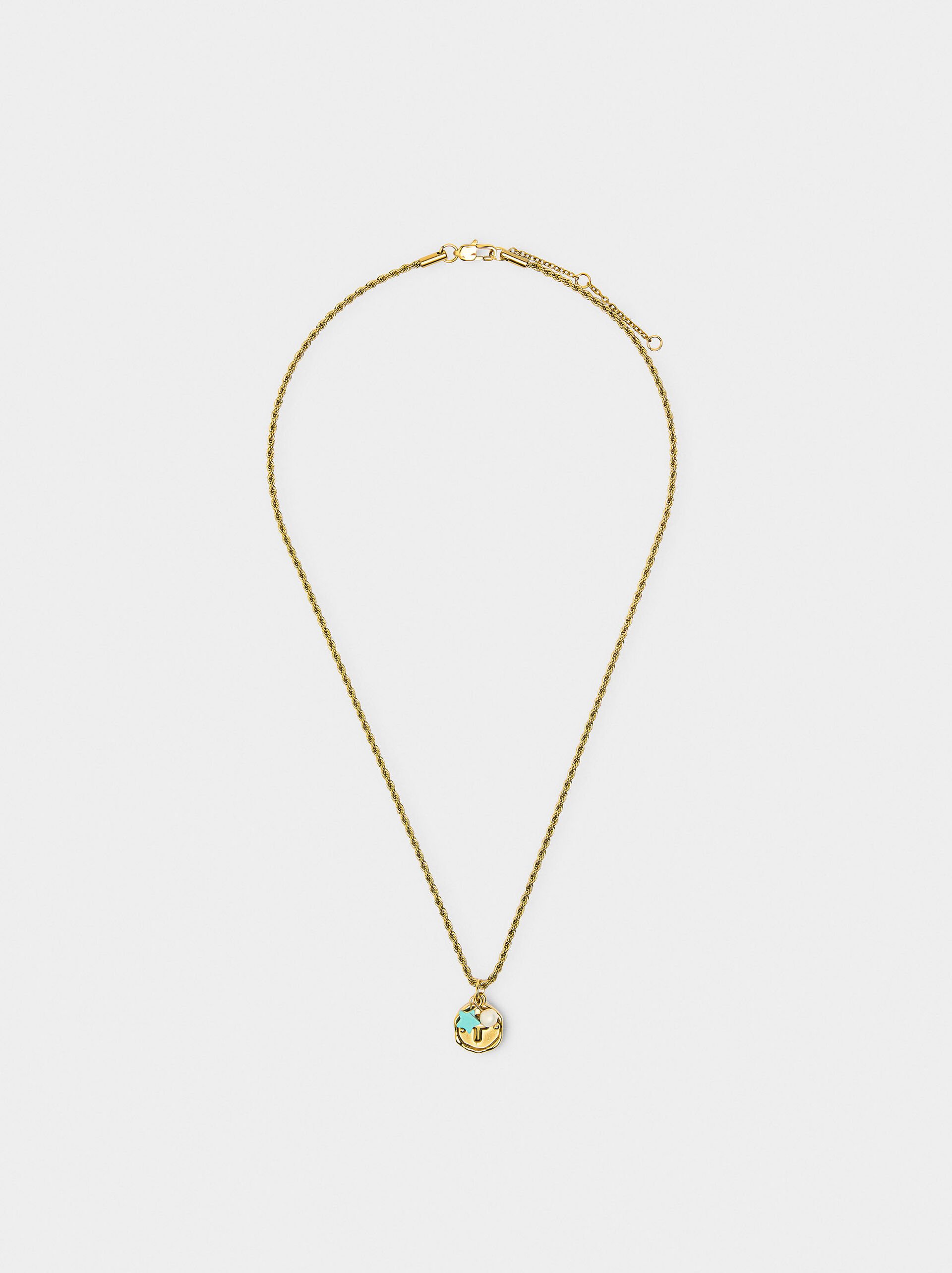Necklace with stone and freshwater pearl – stainless steel image number 2.0