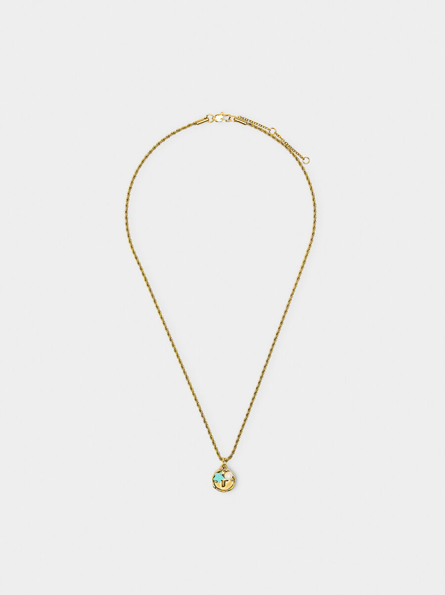 Necklace with stone and freshwater pearl – stainless steel