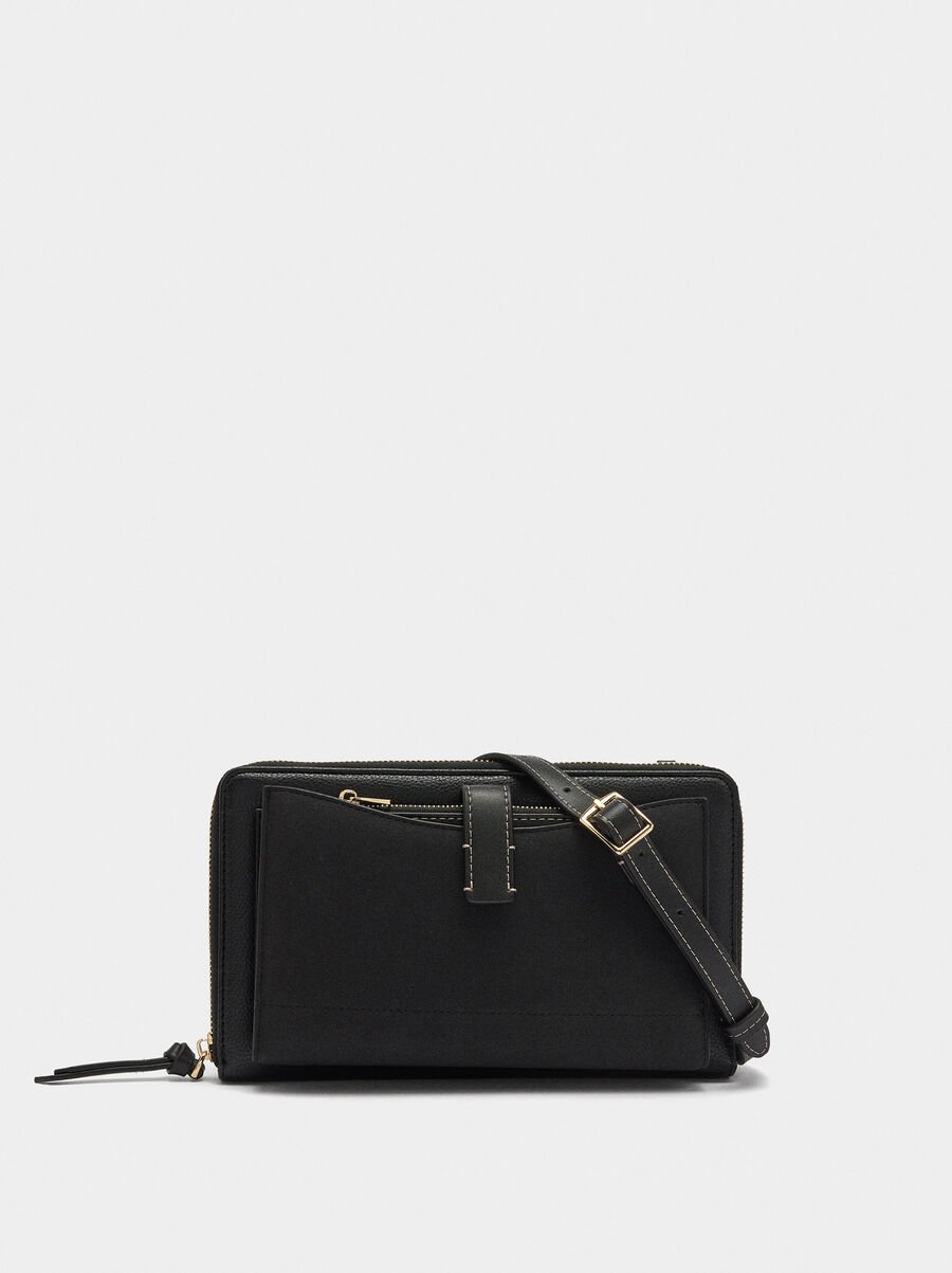 Faux leather coin purse with shoulder strap