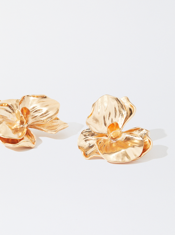 Flower Golden Earrings, Golden, hi-res