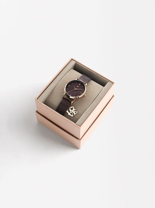 Montre bracelet en acier inoxydable avec charm