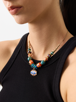 Multicoloured Necklace With Ceramic, Multicolor, hi-res
