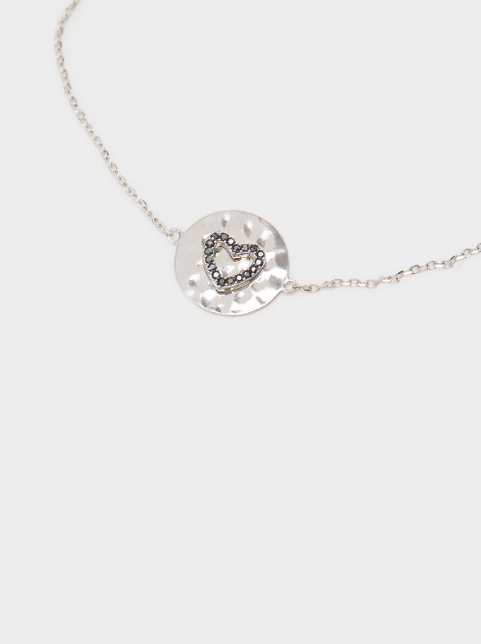 925 Silver Adjustable Heart Bracelet With Zirconia, Silver, hi-res