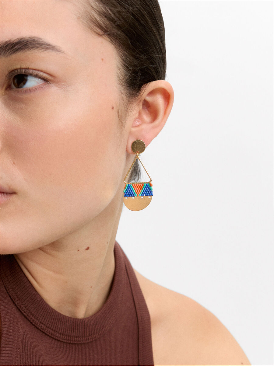 Long triangular earrings with beads