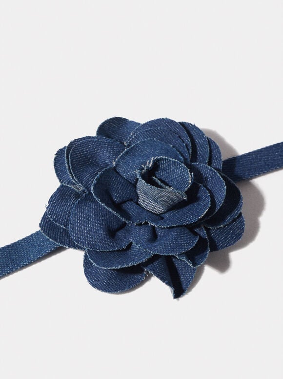 Flower Choker Necklace, Blue, hi-res