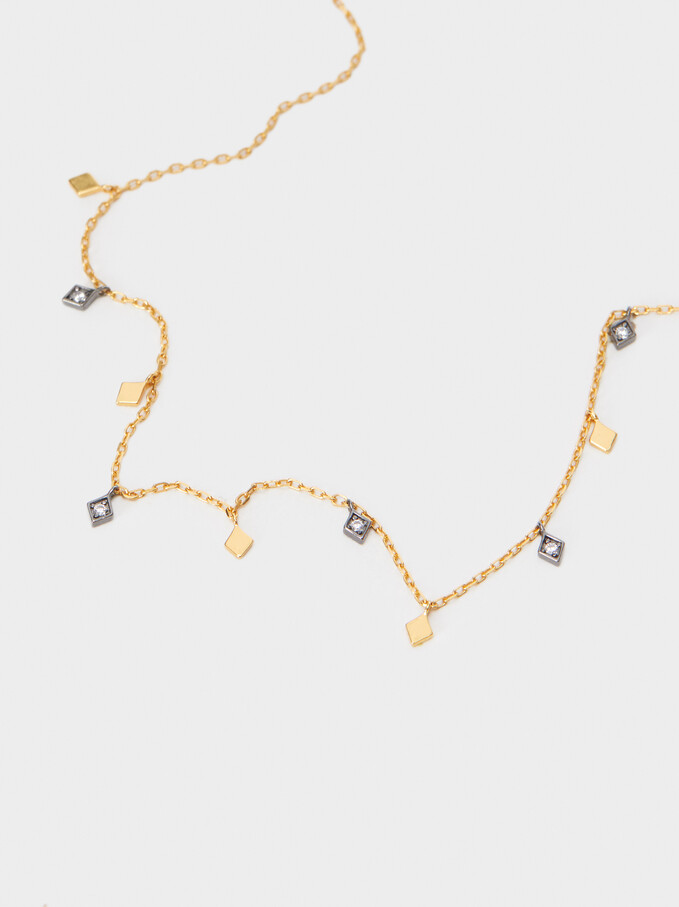 Short 925 Silver Necklace With Zirconia, Golden, hi-res