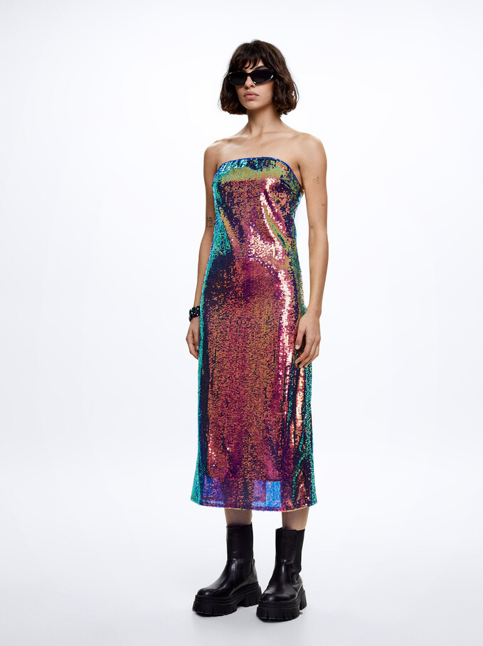 Sequinned Midi Dress, Multicolor, hi-res