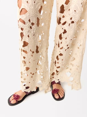 Online Exclusive - Pantalon En Coton Avec Broderie, Écru, hi-res