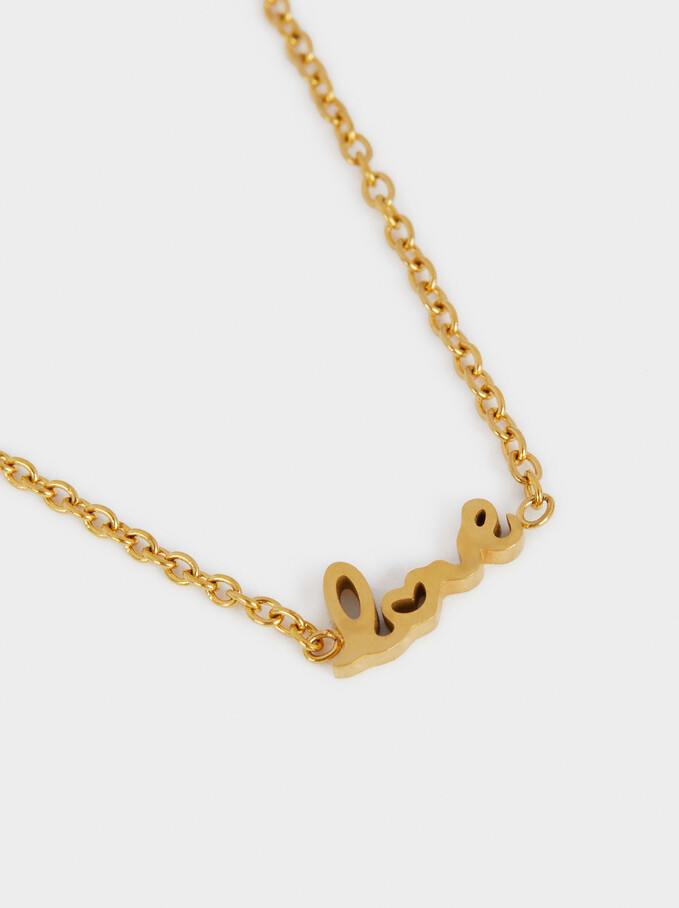 Short Stainless Steel Chain Love Necklace, Golden, hi-res