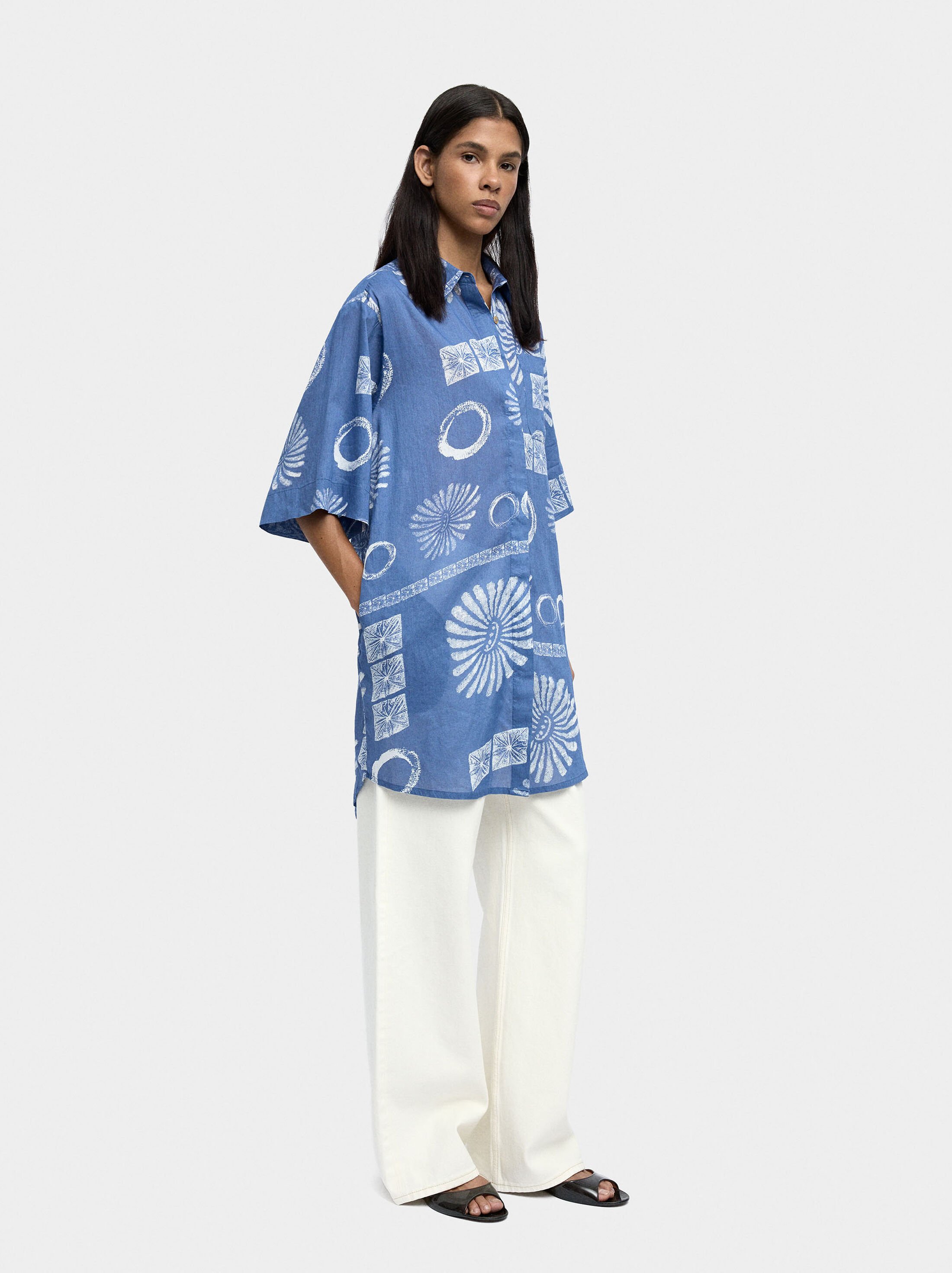Short printed shirt dress image number 2.0