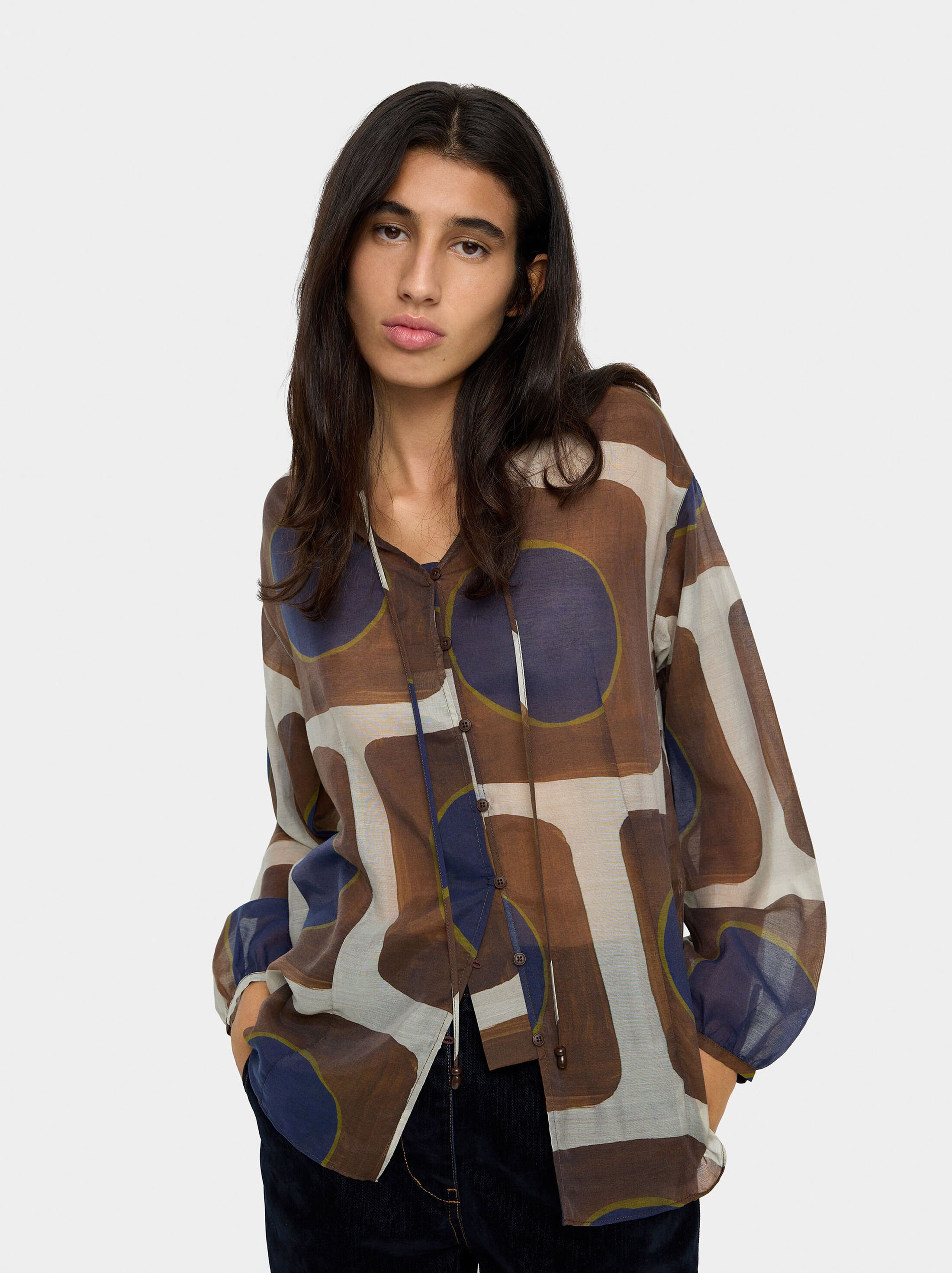 Blouse with semi-transparent print image number 1.0