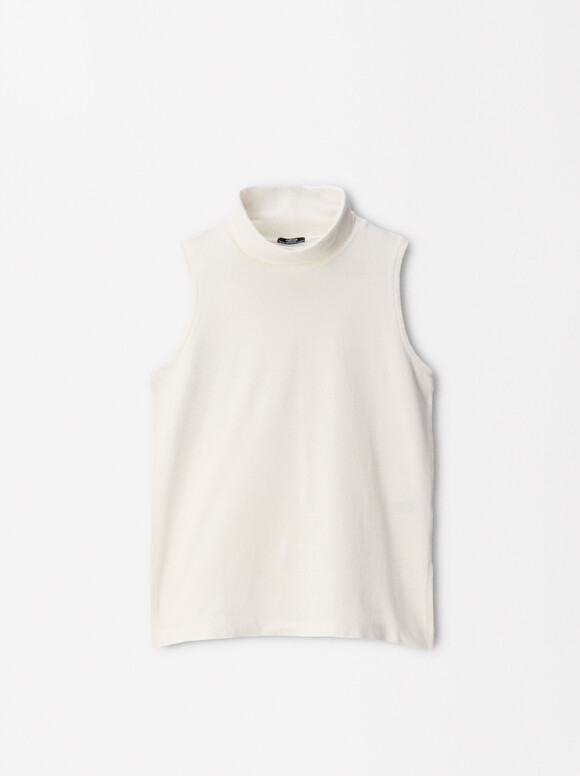 100% Cotton High Neck T-Shirt, White, hi-res
