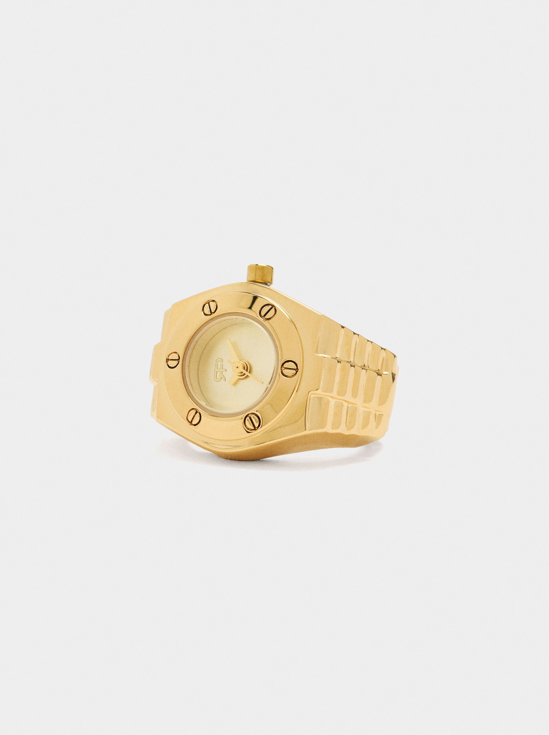 Ring watch with gold-colored steel image number 1.0