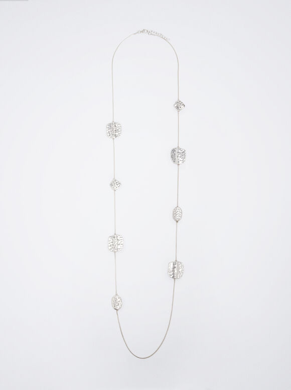 Long Silver Necklace, Silver, hi-res