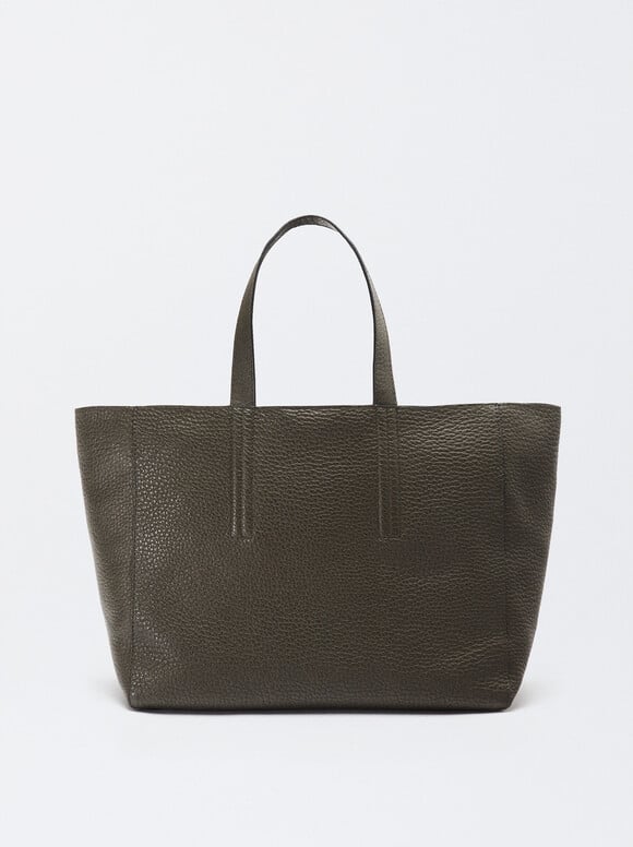 Personalized Leather Shopper Bag, Khaki, hi-res
